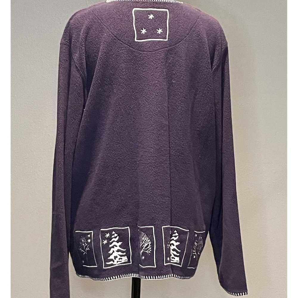 CJ Banks Size X or 14W Navy Blue Cardigan with Embroidered Winter Scenes - Picture 2 of 8